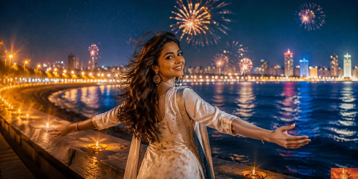 A woman enjoying online sports betting on mobile near Mumbai Marine Drive